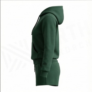 Conjunto de 2 Piezas para Mujer, Sudadera con Capucha y Pantalones Cortos, Color Sólido, Felpa, Corte Holgado, Largo por Encima de la Rodilla, para Primavera/Verano - Product Image 3