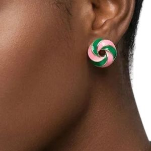 Pendientes Cuadrados con Espiral Rosa y Verde en Oro de 14K, Joyería de Moda para Mujer, Pendientes Geométricos Elegantes, Accesorio de Regalo para Fiestas - Product Image 3