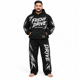 Ensemble de survêtement pour homme DTF Brush Print, pull à capuche en molleton épais, pantalon décontracté, graphisme personnalisé en strass, vêtements streetwear - Product Image 2