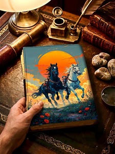 Running Horses Leather Journal with Lock Sunset Fantasy Diary & Vintage Sketchbook - Product Image 4