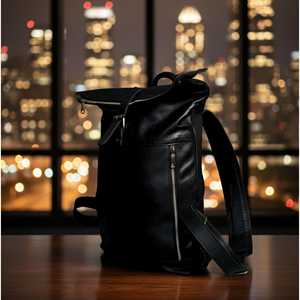 Genuine Leather <b>Roll</b> Top <b>Backpack</b> Classic Cowhide Travel Rucksack Mens Laptop Bag for Business Travel LTBP-0050 - Product Image 6