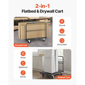 Carrello per Pannelli in Acciaio 2-in-1, Capacità di Carico 1800 Libbre, Carrello per Cartongesso con Ruote Girevoli da 5 Pollici, Piattaforma 36 x 24 Pollici - Product Image 3