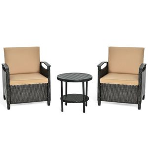 Juego de 3 Piezas de Muebles de Patio de Ratán, Sofá Acolchado con Mesa de Almacenamiento y Estante para Uso en el Jardín - Product Image 6