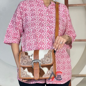 Hot Selling Handcrafted Tooled Leather Crossbody <b>Messenger</b> <b>Bag</b> Stylish Floral Buckle Pattern <b>Women</b> Multi Uses Shoulder Purse <b>Bag</b> - Product Image 1