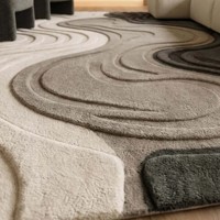 Tapis Moderne Abstrait Gris Beige Crème à Motif Vague, Tapis en Laine Moelleux Tufté à la Main pour Salon, Chambre et Décoration Intérieure
