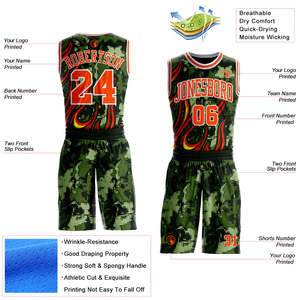 Custom Orange Green Basketball Uniform Set Recycled Polyester Sublimation Anti-Bacterial Sleeveless Team Jersey Shorts OEM - Product Image 2