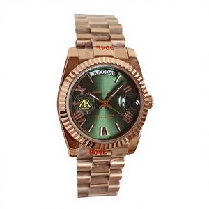 Reloj Mecánico de Lujo de 36 mm en Oro Rosa, Alta Calidad, Cierre Oculto, Esfera Verde con Efecto Rayos de Sol, Números Romanos, Edición Limitada, Estilo Hip Hop - Product Image 1