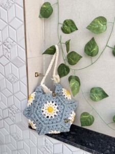 Crochet été plage sac fourre-tout bohème hexagonal mer herbe carré Floral Vintage Style nouveau concepteur femmes sac à bandoulière Snap - Product Image 2