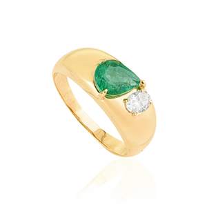 Venta Directa de Fábrica: Anillo Toi et Moi de Oro Amarillo K14 con Esmeralda y Diamantes, Piedra de Nacimiento de Mayo. Última Novedad en Joyería de Diseño Audaz. - Product Image 3