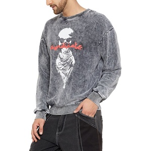 2024 Vintage lavage à l'acide pull de haute qualité 100% coton sweats à col rond pour hommes Logo personnalisé motif solide pour l'automne - Product Image 3