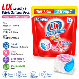 Cápsulas de detergente y suavizante para ropa LIX con aroma fresco y perfumado, 510g x 8 bolsas |   Formato Pre-Medido Conveniente - Product Image 2