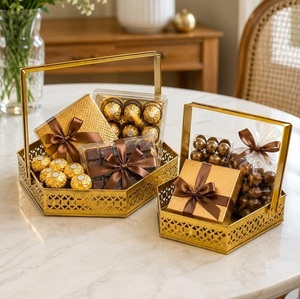 Fancy Metal Round Serving Platter with Gold Palm Tree Stand Tableware <b>Chocolate</b> Tray for <b>Wedding</b> Party Dessert Dates Platter - Product Image 4