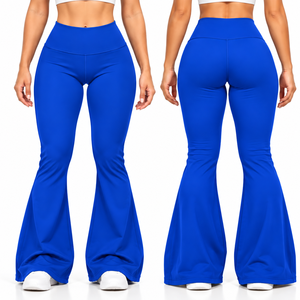Women Blue <b>High</b> <b>Waisted</b> <b>Flare</b> <b>Leggings</b> Solid Full Length Yoga Pants Gym Workout Activewear Tights - Product Image 5