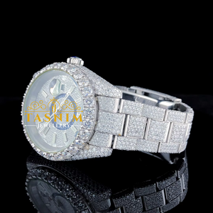 Reloj de Pulsera de Cuarzo Analógico de Lujo con Diamantes de Moissanita VVS para Hombre, Estilo Deportivo/Fashion, con Cristal, 41 mm, Chapado en Oro Blanco, Acero Inoxidable - Product Image 5