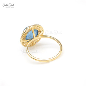 Anillo Clásico Art Deco con Gema de Aguamarina de 10 mm con Bisel y Halo de Diamantes en Oro Amarillo Fino de 14k, Diseño Moderno, Talla US-7 - Product Image 3
