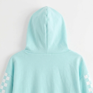 Sudadera Corta Azul Claro para Mujer, Diseño de Manga a Cuadros, Estilo Casual para Primavera, 100% Algodón Tejido - Product Image 4