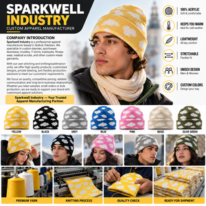 Gorro de Punto Unisex con Puño, 100% Acrílico, para Adulto, de Invierno, Suave y Cálido, con Patrón de Nubes, Personalizado, Desgastado, para Exteriores - Product Image 4