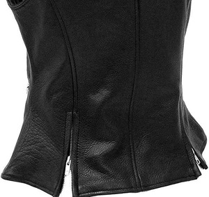 Chaleco de cuero genuino de piel de cordero negro para mujer, chaleco informal a la moda - Product Image 4