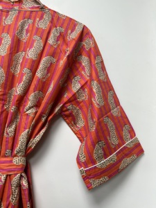 Handmade Floral Print 100% Cotton <b>Long</b> Sleeve V-neck <b>Kimono</b> Robe-Lightweight Summer Nightwear Lounge Wear One Size - Product Image 5