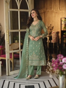 <b>Women</b> Ethnic Motifs Embroidered Silk Loose Fit Casual Wedding Regular Thread Work <b>Kurta</b> with Trousers & Dupatta - Product Image 2