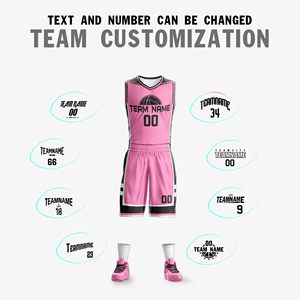 Custom Sublimated Basketball Uniform Set Pink V-Neck Sleeveless Mesh Jersey and Shorts with Team Name 00 for Adults - Product Image 3