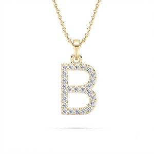 Colgante de Oro Amarillo de 14K con Letra B y Cristales de Estrás Engastados en Bisel, Estilo Clásico, Amuleto Unisex para Uso Diario - Product Image 3