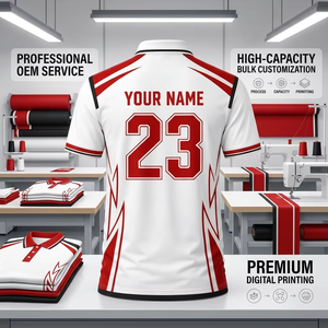 Custom <b>Men's</b> Sporty Breathable Jersey <b>for</b> <b>Shirt</b> White Red Solid Short Sleeve Quick Dry Button Front OEM Service Made Bangladesh - Product Image 6