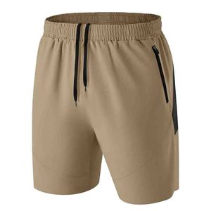 Shorts de sport pour homme, vintage, à séchage rapide, anti-plis, tissés, 100% polyester, couleur unie, taille élastique, poche zippée, décontractés, pour l'entraînement - Product Image 2