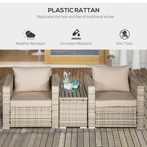 Set da 3 Pezzi in Rattan Sintetico PE: Tavolo e Sedie Piccole in Vimini per Balcone e Patio con Cuscini per Conversazione - Product Image 5