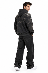 Sweat-shirt à capuche surdimensionné en polaire pour homme, orné de strass, impression numérique écologique, hiver, personnalisable en gros, 300g, non doublé - Product Image 3