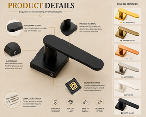 Poignées de porte et de fenêtre modernes carrées à commande tactile ambidextre, installation facile pour portes, salles de bain, cuisines, salles à manger - Product Image 5