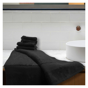 Serviette de toilette en coton noir ELVARON, douce, absorbante, couleur unie, rectangulaire, pour usage quotidien - Product Image 2