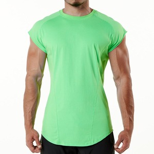 T-shirt de fitness pour homme en coton et élasthanne de haute qualité, manches courtes, col rond, vêtements de sport pour homme - Product Image 3