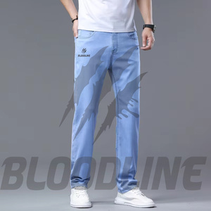 Pantalon cargo pour homme Bloodline, coupe droite, taille mi-haute, couleur unie, denim tricoté, style hip-hop, délavé, décontracté, pour l'été - Product Image 2