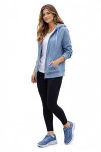 Sudadera con capucha de modal para mujer, de corte regular, color liso, transpirable, informal, de manga larga, hasta la cadera, con cremallera completa, logo frontal y bolsillos - Product Image 3