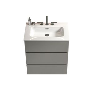 Mobile bagno moderno TIA da 24 pollici grigio con lavabo, 3 fori per rubinetteria, ampio spazio contenitivo, mobiletto da terra singolo - Product Image 5