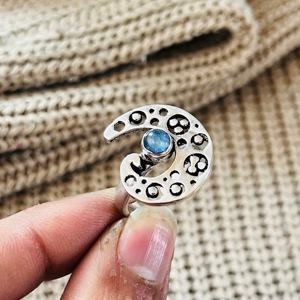 Celestial <b>Moon</b> <b>Ring</b> Boho Brass <b>Ring</b> Women Silver Plated Kyanite Design Tribal Crescent Jewelry - Product Image 2