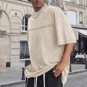 เสื้อยืดโอเวอร์ไซส์ลายกราฟิกพระเยซูสำหรับผู้ชาย Faith Over Fear - ผ้าฝ้าย 100% พิมพ์ลายดิจิทัล ล้างสีแบบ Acid Wash - Product Image 4