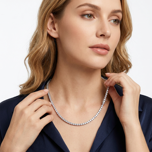 Collier tennis de luxe plaqué rhodium 9K 14K 18K avec diamant de laboratoire de 27 carats pour mariage, fiançailles, cadeau, bijoux - Product Image 6
