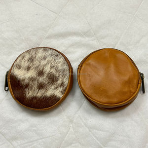 Real Cowhide Leather Coin Purse Stylish Clutch Wallet Purse Round Shaped Leather Western Style Unisex Clutch Coin Clutch - Product Image 5