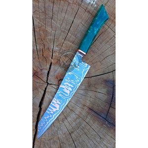 Nouvelle édition, couteau de chef de cuisine ambidextre fait main, haute dureté, lame en cuivre Damas de 8 pouces avec manche en résine - Product Image 1