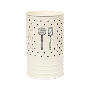 Porte-ustensiles de cuisine cylindrique en métal avec design perforé et motif cuillère-spatule, support de rangement minimaliste pour cuisine - Product Image 3
