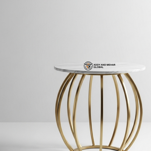 Luxury <b>Round</b> White Marble Top <b>Stool</b> with Gold Stainless Steel Base Modern Decorative Side Table Premium Metal Pedestal for Hotel - Product Image 3