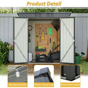 Caseta de Almacenamiento para Exteriores Resistente a la Intemperie de 6 x 4 pies, Color Negro, para Jardín, Patio Trasero o Césped - Product Image 3