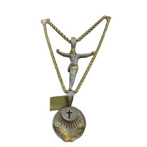 Plata de Ley 925 VVS Moissanite diamante redondo Jesús Cruz dos tonos chapado en oro Hip Hop completamente helado colgante personalizado joyería - Product Image 1