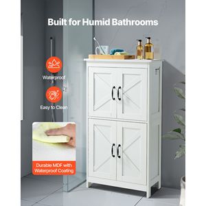 Mobiletto da Bagno Moderno a 4 Ripiani con 4 Ante, Organizzatore in Legno con Ripiani Regolabili, Arredamento Moderno per Bagno - Product Image 5
