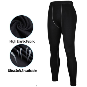 Leggings de compression à taille haute et longueur intégrale pour hommes, pantalon de sport extensible sans couture, couleur noire, design à coutures contrastées - Product Image 5