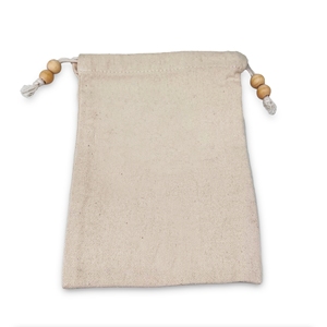 Cotton <b>Drawstring</b> <b>Pouch</b> With Wooden Beads Rectangle Shape Soft Storage Bag - Product Image 2