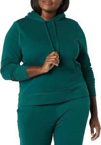 <b>Women's</b> Emerald Green Hooded Sweatshirt Regular Fit Full Sleeve Solid Color Cotton Knitted Breathable Autumn Pullover - Product Image 2
