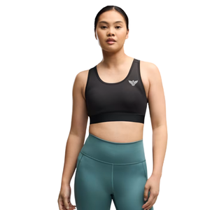 เสื้อชั้นในกีฬาผู้หญิงแบบตาข่าย ทรง Racerback รองรับปานกลาง น้ำหนักเบา เหมาะสำหรับออกกำลังกาย โยคะ ฟิตเนส ยืดหยุ่น ระบายอากาศดี มีฟองน้ำเสริมด้านหน้า - Product Image 1